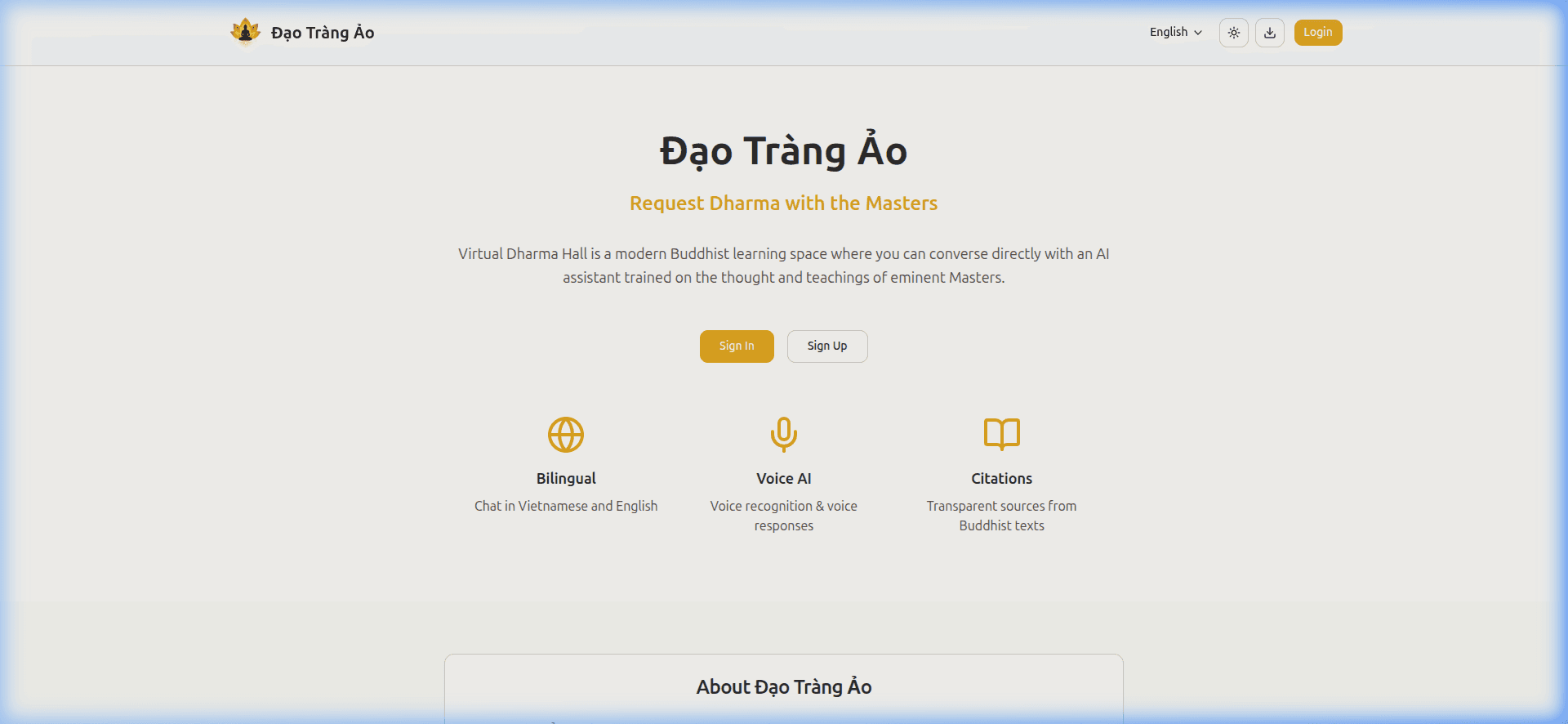 Screenshot of Đạo Tràng Ảo — AI Application