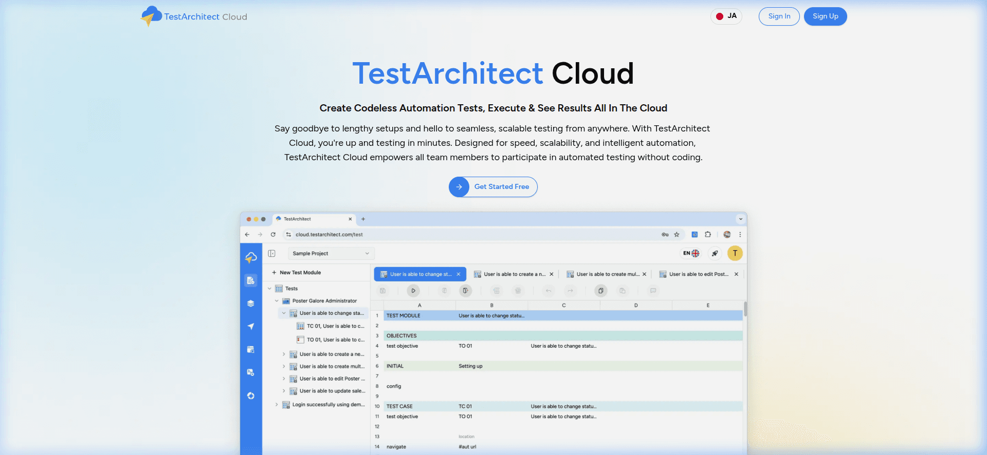 Screenshot of TestArchitect Cloud — SaaS Platform